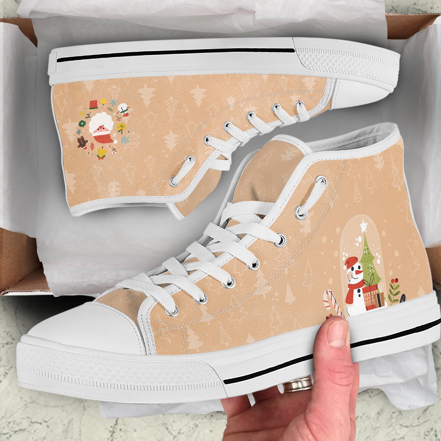 Festive Snowman & Snow Globe High Top Canvas Shoes | Cute Christmas Holiday Sneakers