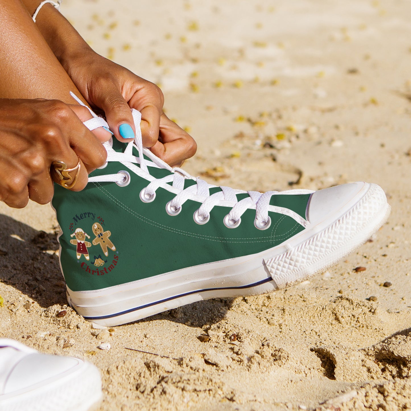 Christmas Snowman High Top Sneakers β Cute Holiday Gift Print, Green Winter Canvas Shoes