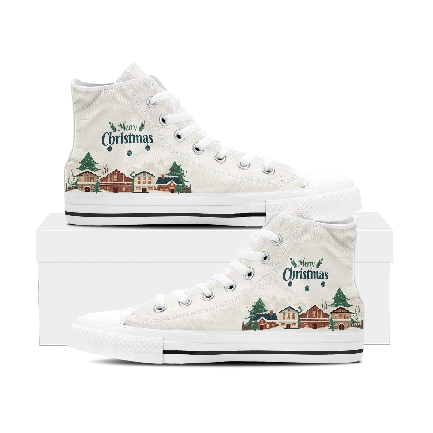 Winter Village "Merry Christmas" High Top Canvas Shoes | Cozy Vintage Holiday Sneakers
