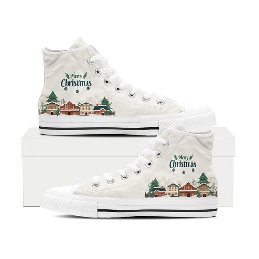 Winter Village "Merry Christmas" High Top Canvas Shoes | Cozy Vintage Holiday Sneakers