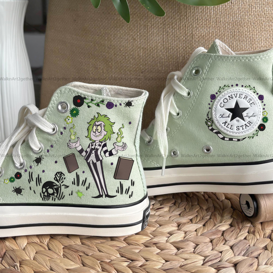 Adam & Barbara Embroidered Converse | Spooky Horror Halloween Chuck Taylor High Tops
