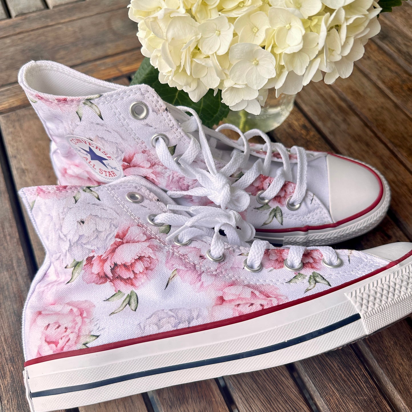 Floral Embroidered White High Top Converse | Custom Flower Pattern Sneakers