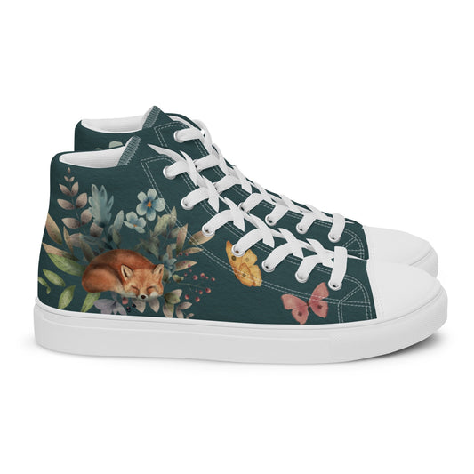 Sleeping Fox Canvas Sneakers | Boho Floral Woodland Animal Artistic Shoes