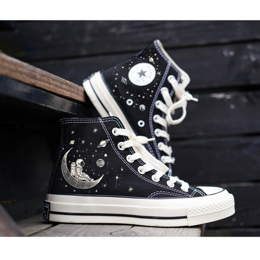 Custom Embroidered Astronaut Converse | Planet Design Chuck Taylor Shoes | Space Lover Sneakers