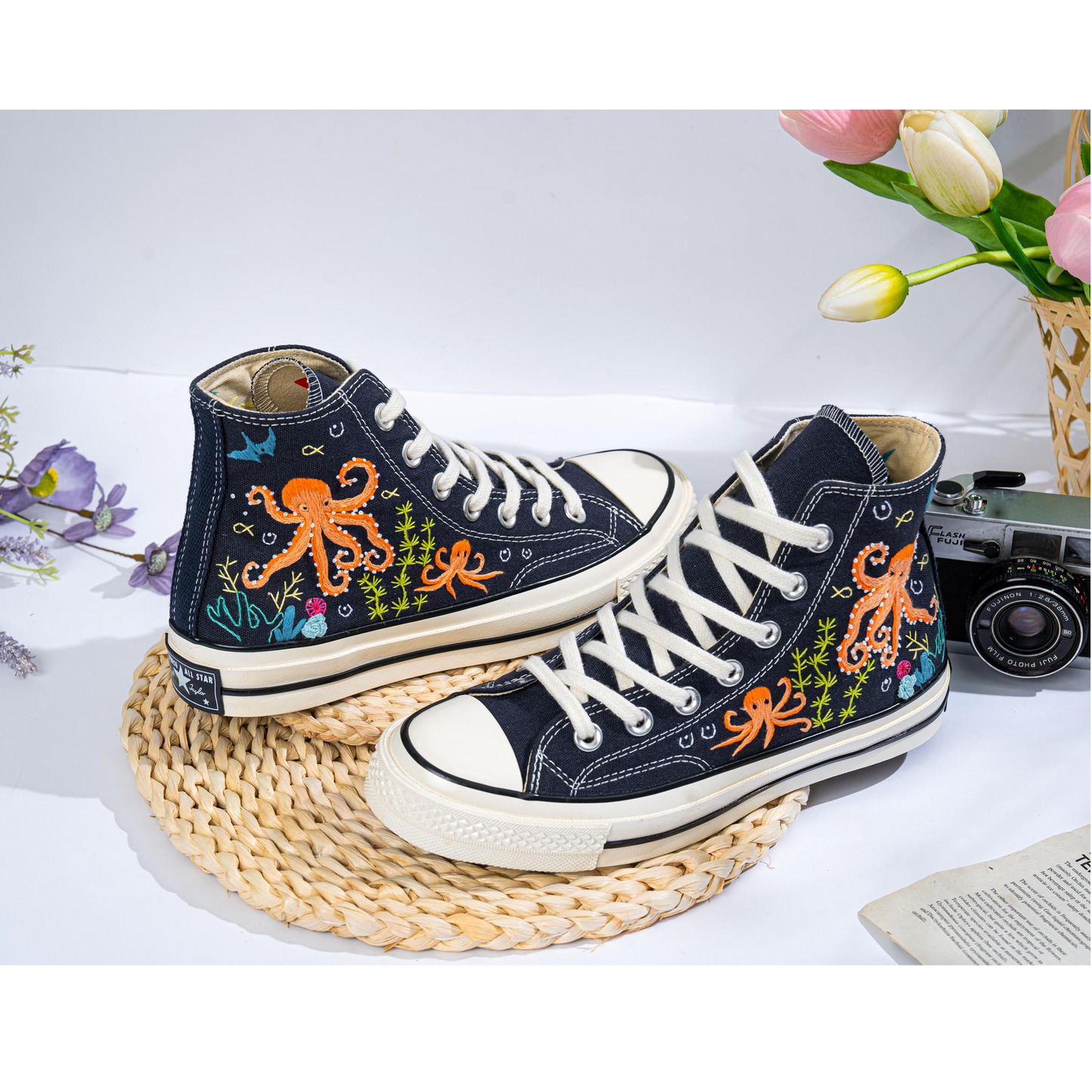 Hand-Embroidered Converse Shoes | Octopus Ocean Design