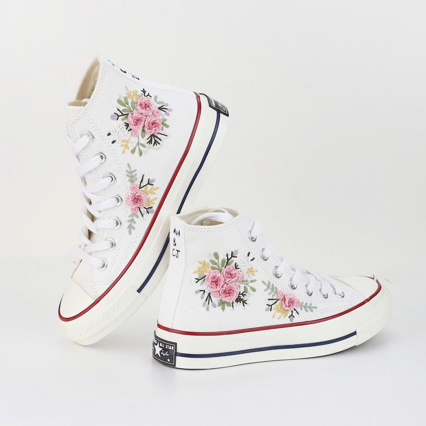 Floral Embroidered Wedding Shoes | Personalized Bridal Converse