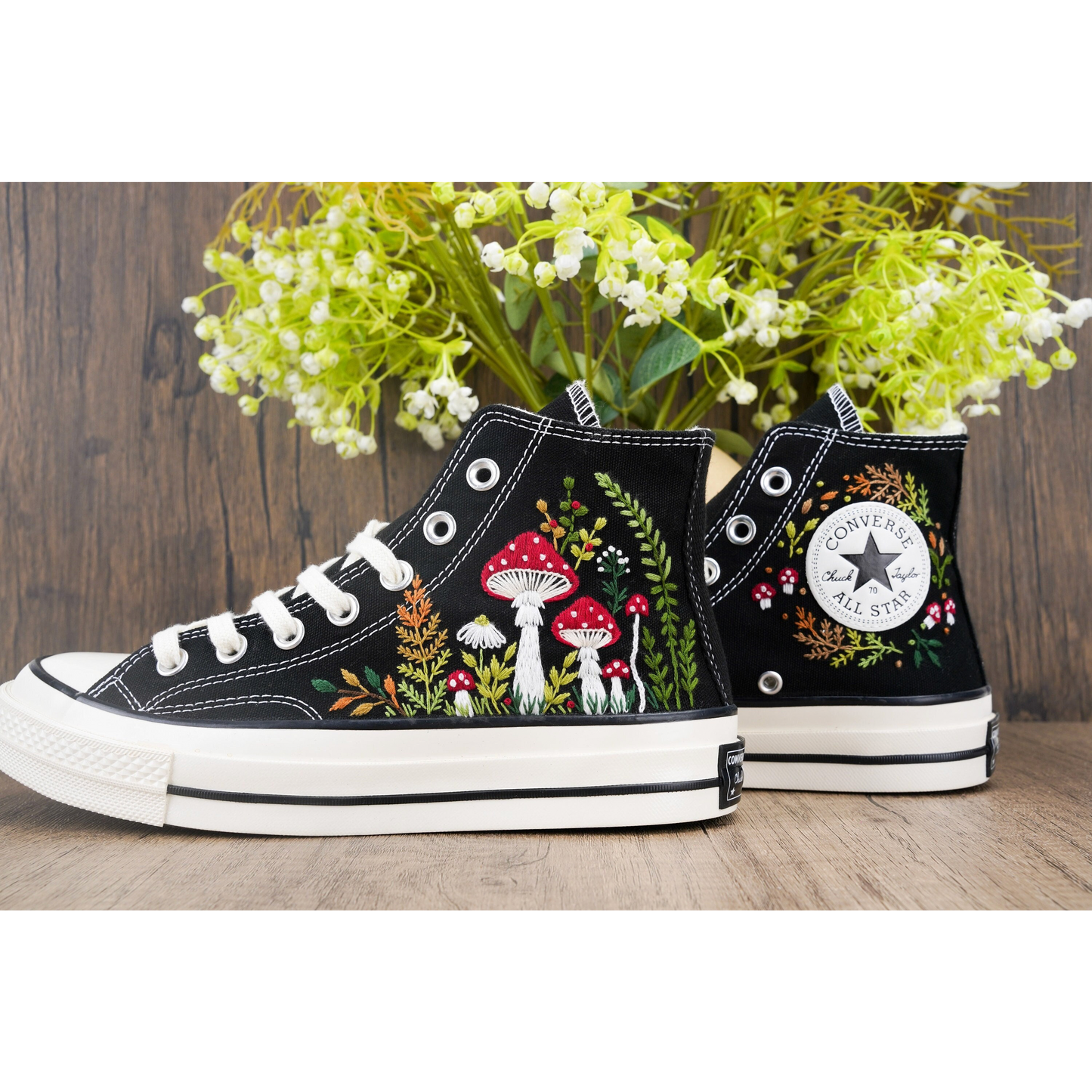 Custom Mushroom Embroidered Converse Chuck Taylor | Handmade Whimsical Sneakers Gift