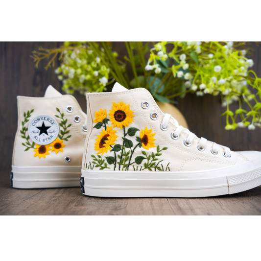 Custom Embroidered Sunflower Converse Chuck Taylor | Wedding Sneakers for Bride