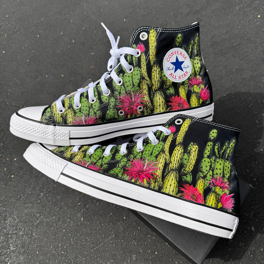 Cactus Garden Embroidered Converse | Custom Succulent Desert Flower High Tops