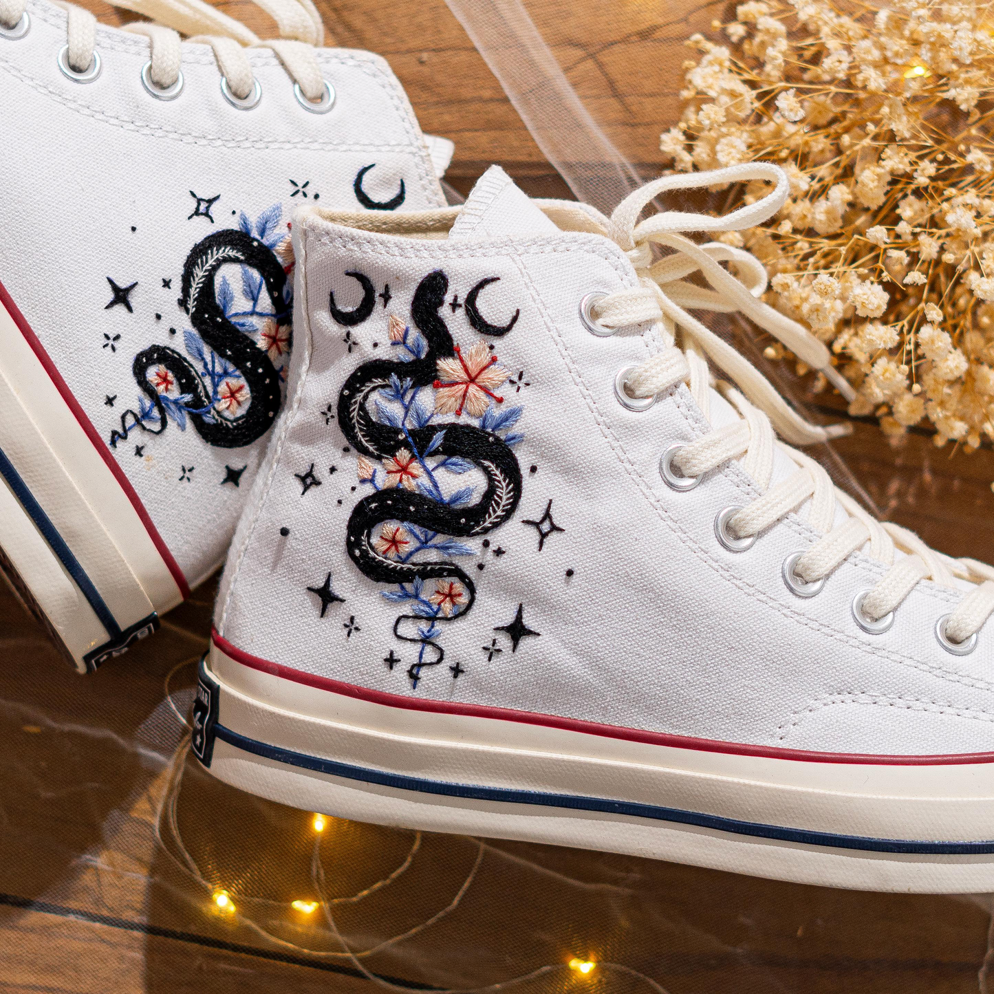 Custom Embroidered Converse Chuck 70 High Tops | Mystical Snake Design | Handmade Fashion Sneakers Gift