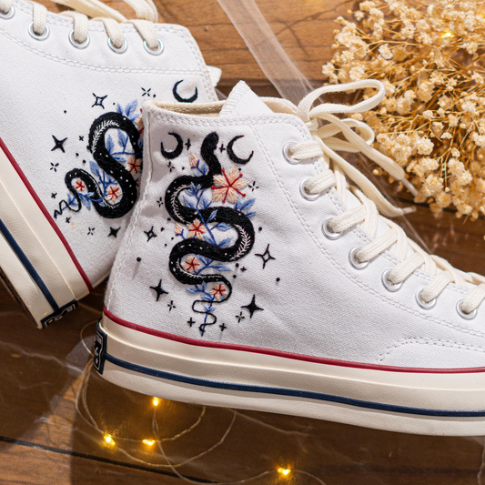 Custom Embroidered Converse Chuck 70 High Tops | Mystical Snake Design | Handmade Fashion Sneakers Gift