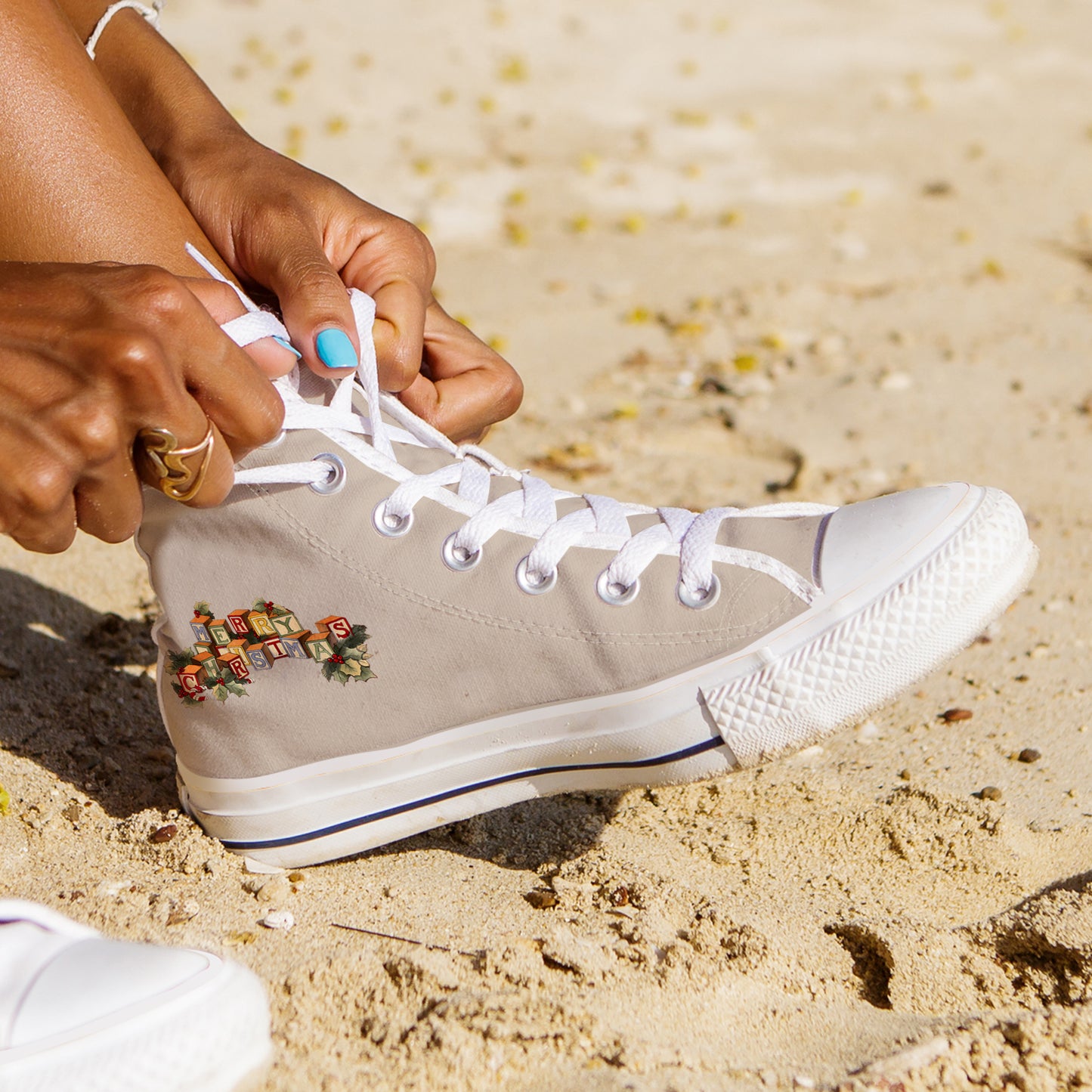 Mischievous Feline High Top Canvas Shoes | Cats and Christmas Tree Holiday Sneakers