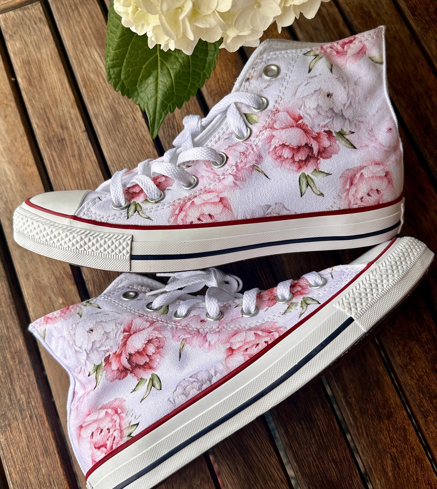 Floral Embroidered White High Top Converse | Custom Flower Pattern Sneakers