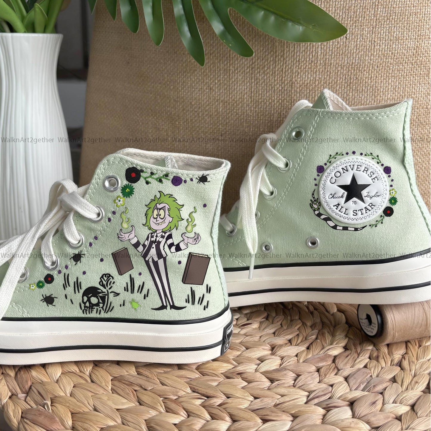 Adam & Barbara Embroidered Converse | Spooky Horror Halloween Chuck Taylor High Tops