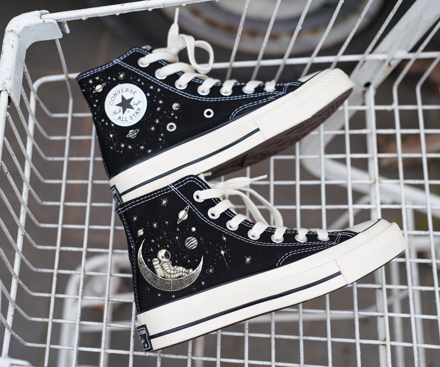 Custom Embroidered Astronaut Converse | Planet Design Chuck Taylor Shoes | Space Lover Sneakers