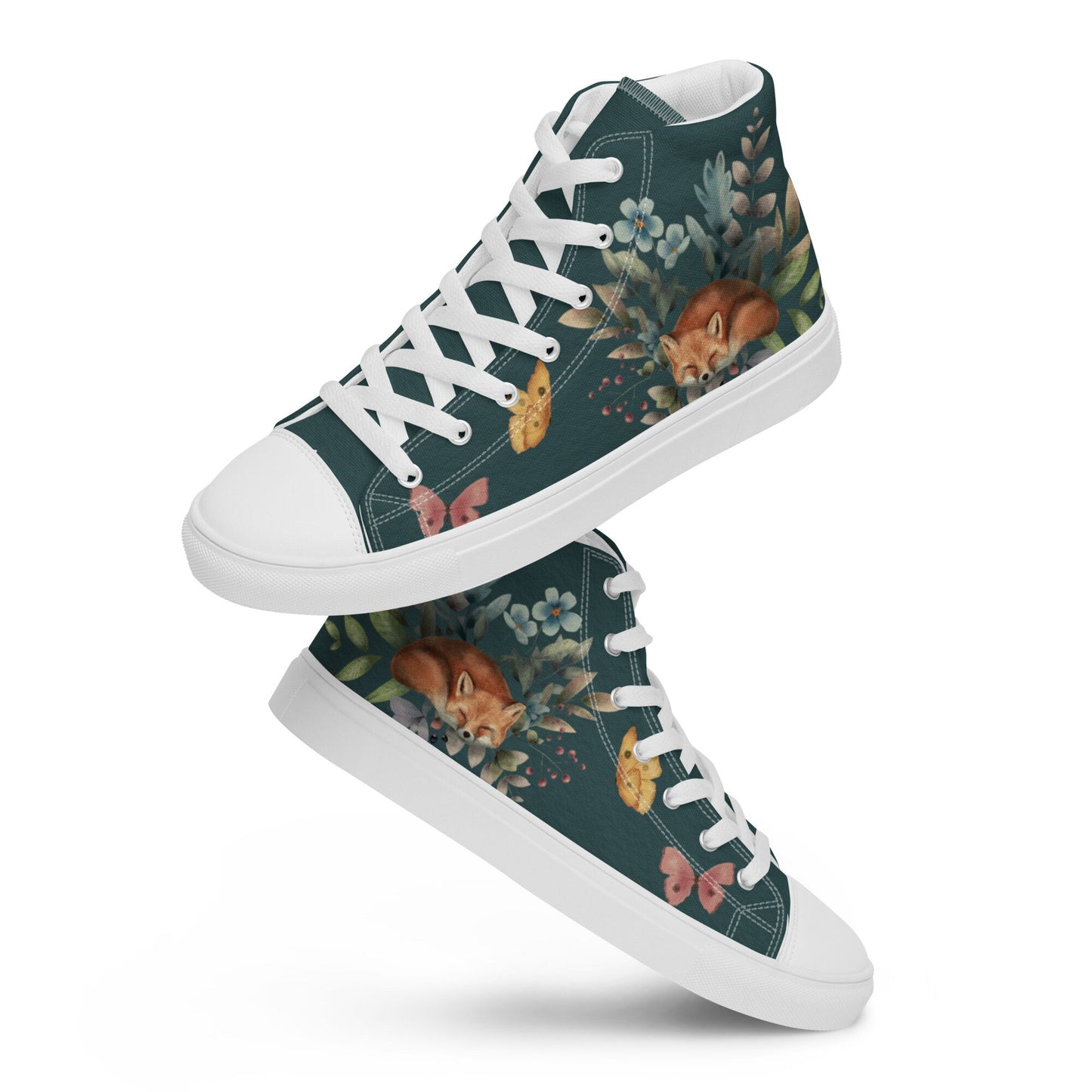 Sleeping Fox Canvas Sneakers | Boho Floral Woodland Animal Artistic Shoes