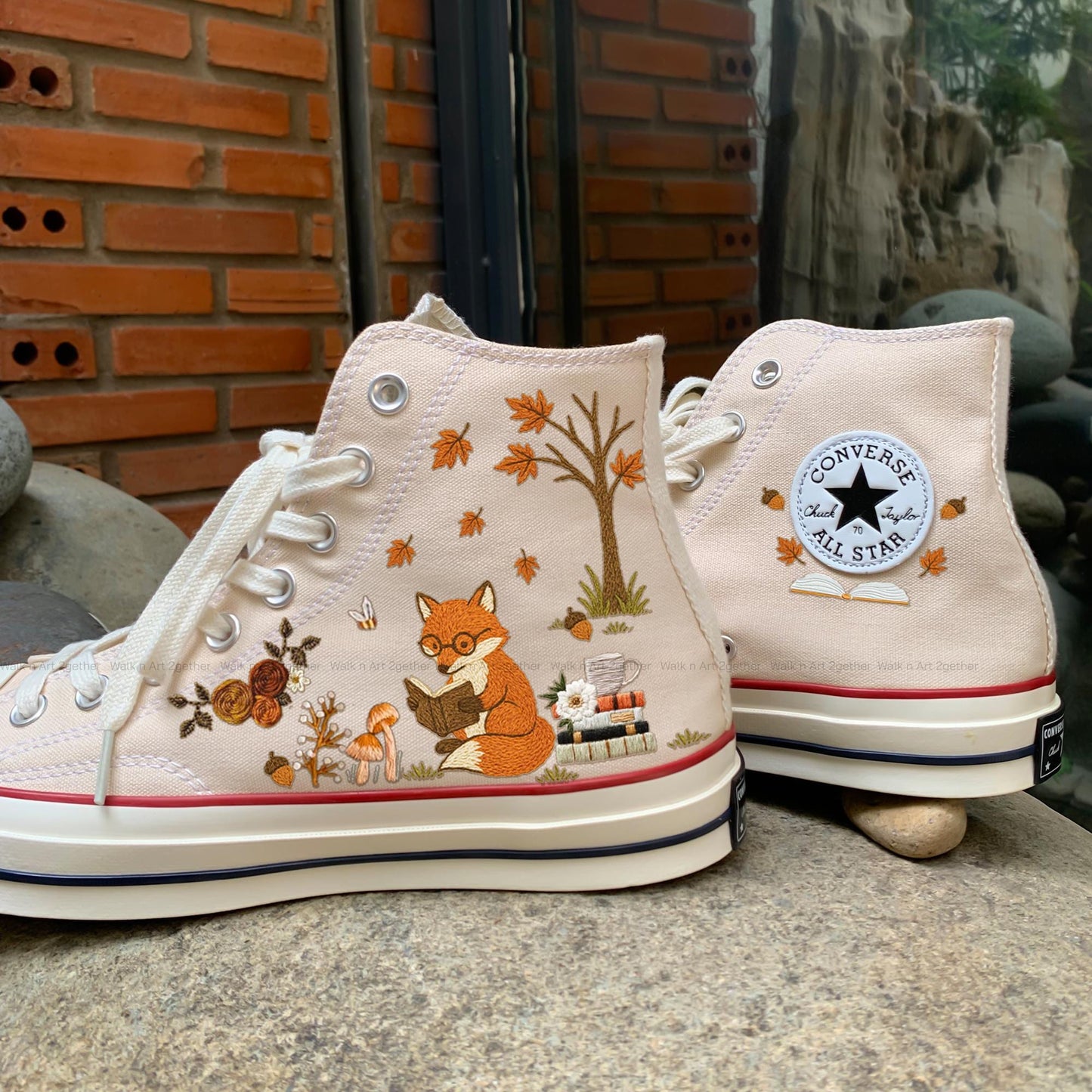Autumn Fox Embroidered Converse | Book Lover Floral Sneakers