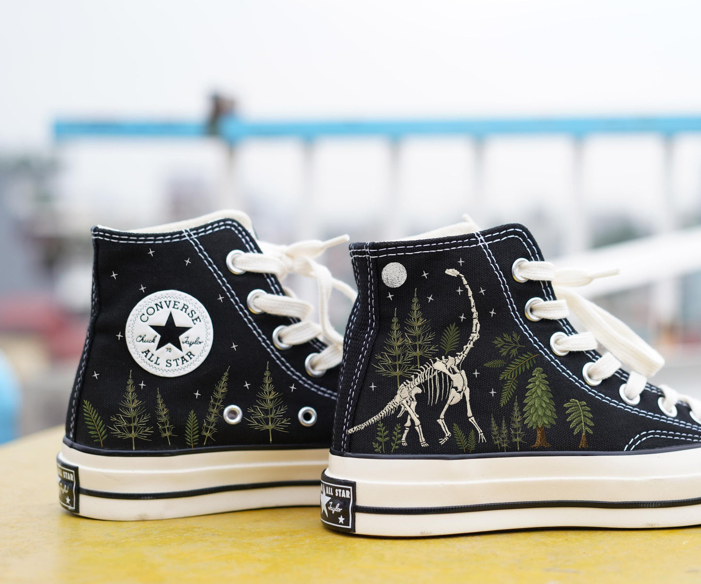 Embroidered Dinosaur Fossil Converse Chuck 70 Sneakers | Retro Custom High Top Shoes