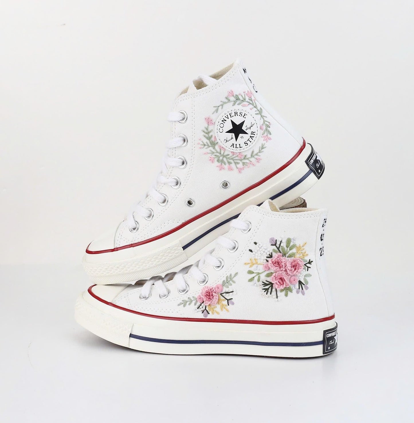 Floral Embroidered Wedding Shoes | Personalized Bridal Converse