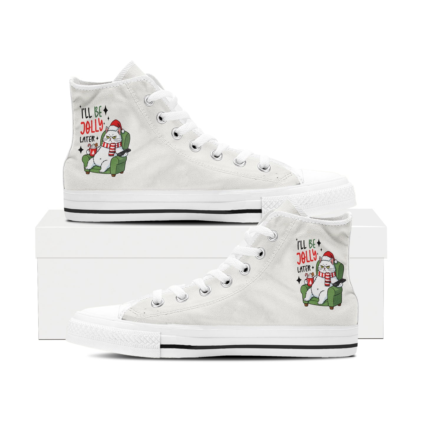 Rustic Winter Village High Top Canvas Shoes | Off-White Snowy Town Sneakers