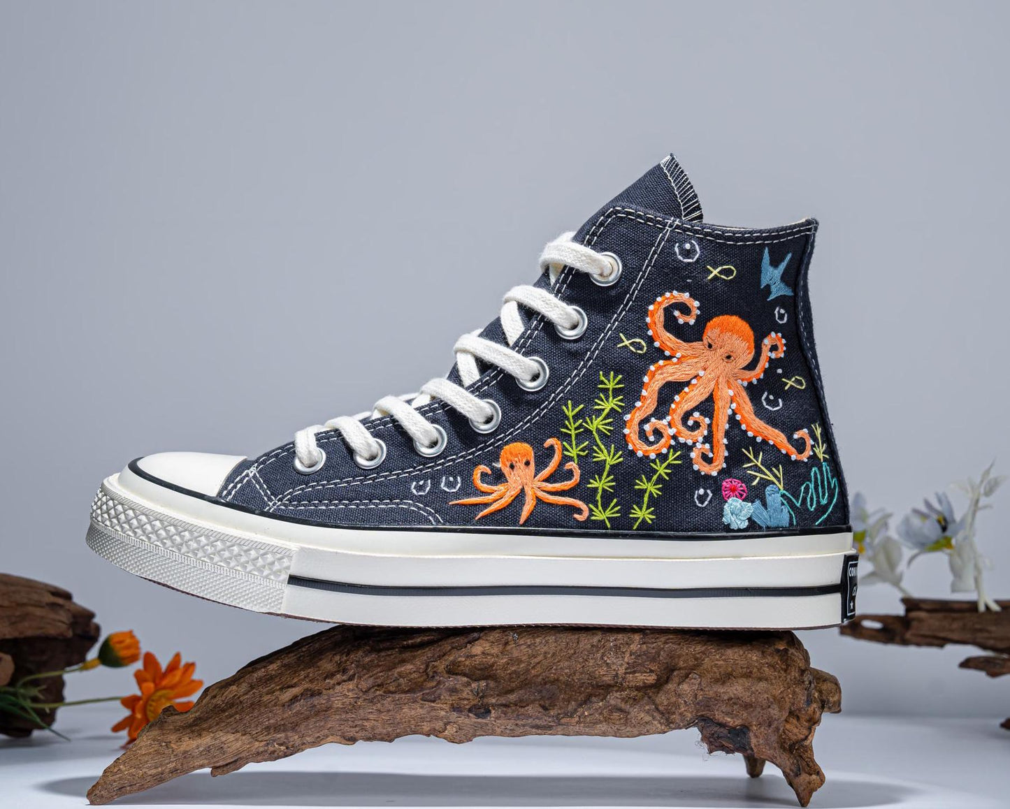 Hand-Embroidered Converse Shoes | Octopus Ocean Design