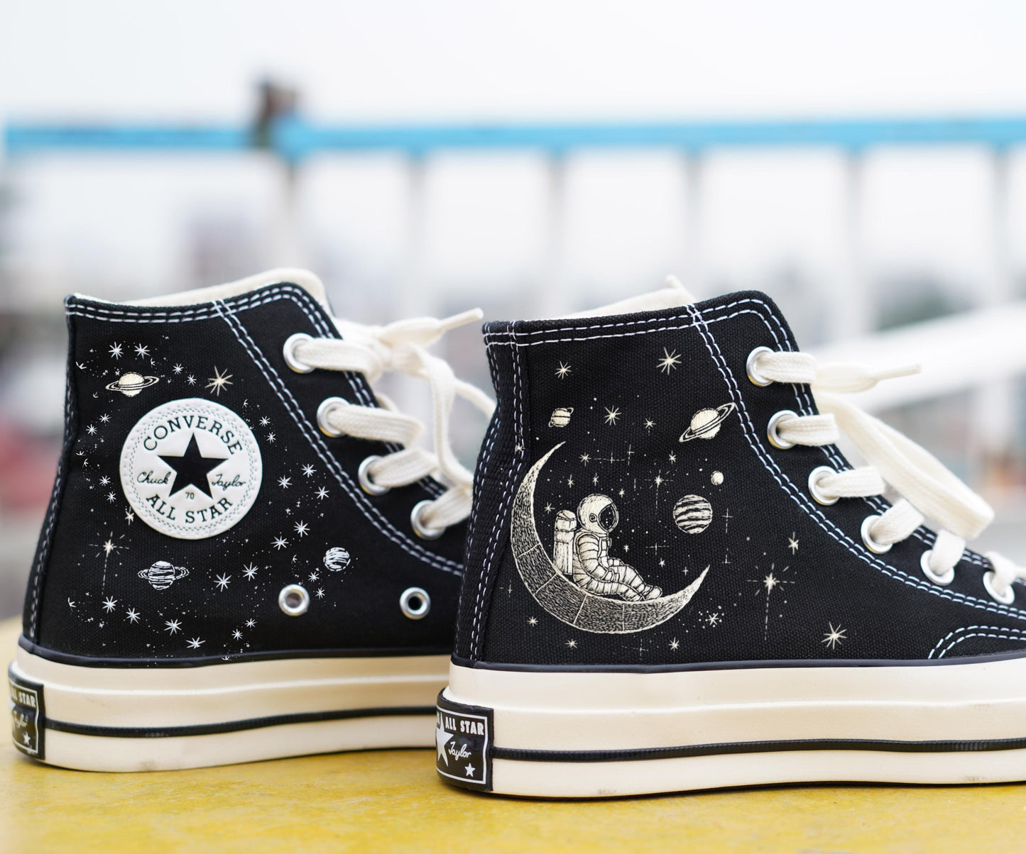 Custom Embroidered Astronaut Converse | Planet Design Chuck Taylor Shoes | Space Lover Sneakers