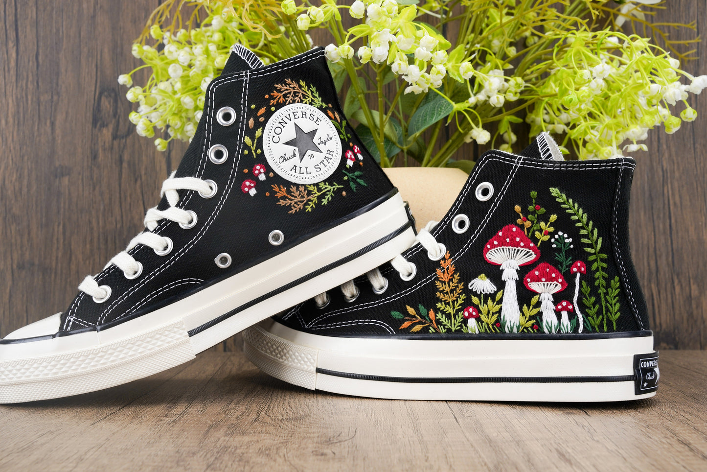 Custom Mushroom Embroidered Converse Chuck Taylor | Handmade Whimsical Sneakers Gift