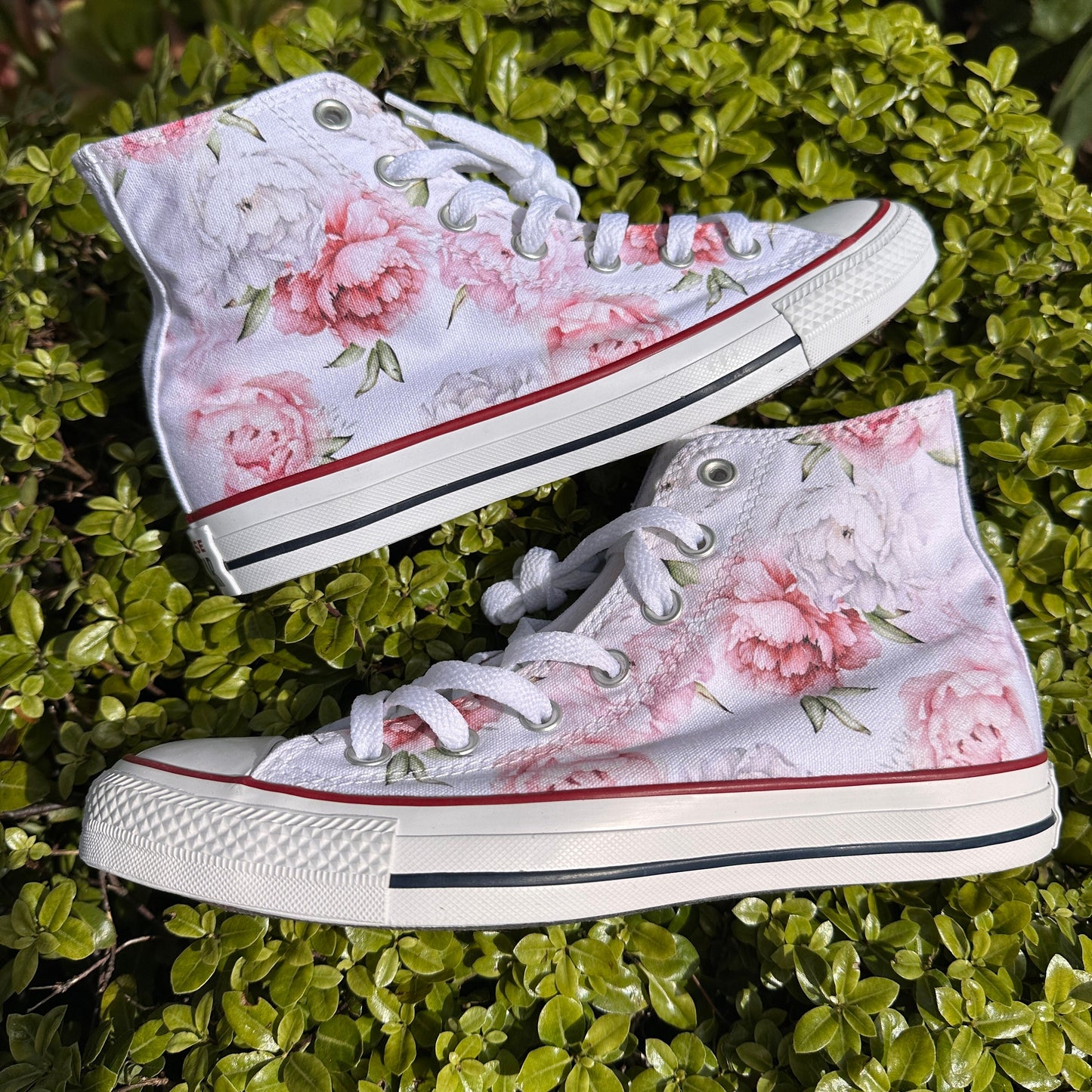 Floral Embroidered White High Top Converse | Custom Flower Pattern Sneakers