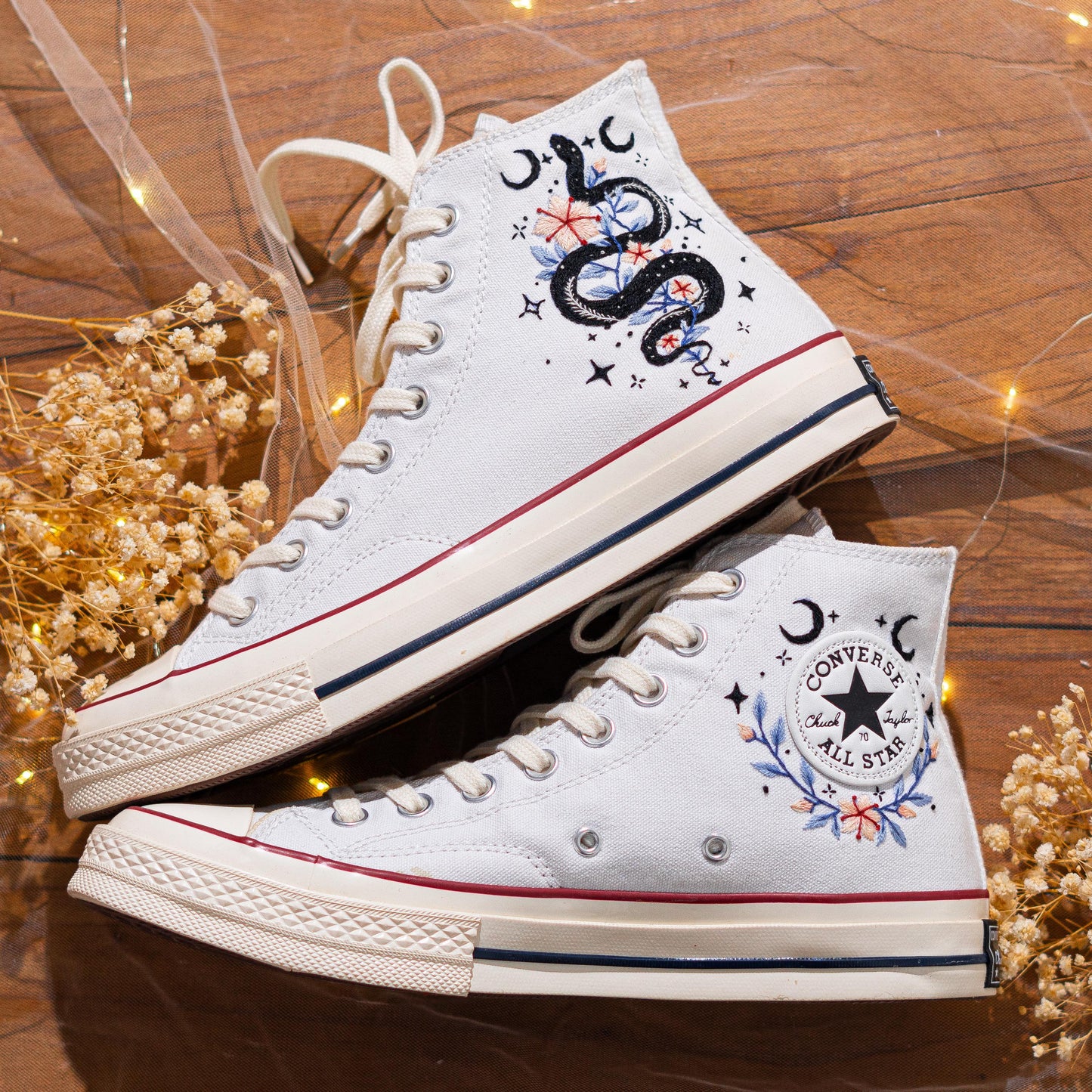 Custom Embroidered Converse Chuck 70 High Tops | Mystical Snake Design | Handmade Fashion Sneakers Gift