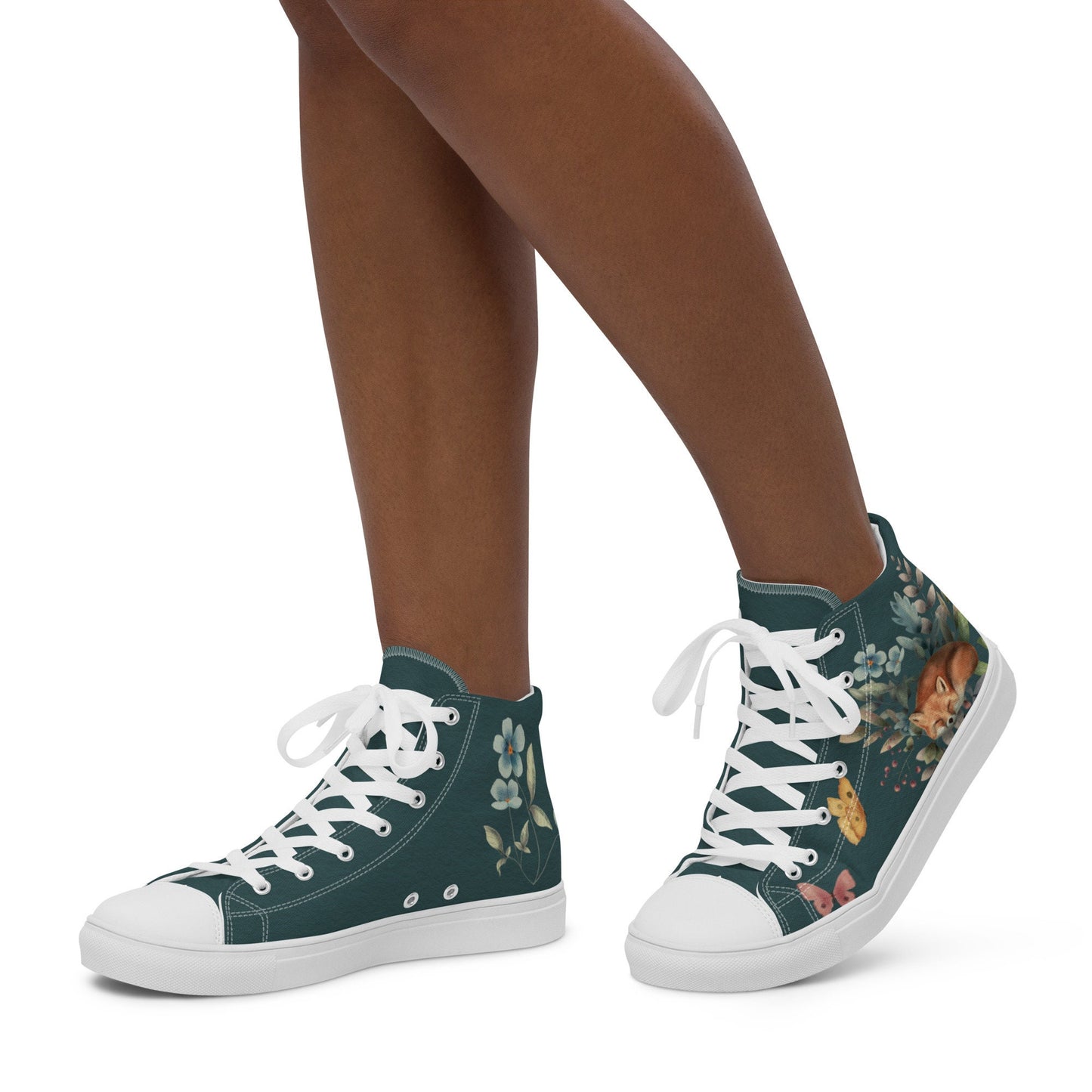 Sleeping Fox Canvas Sneakers | Boho Floral Woodland Animal Artistic Shoes