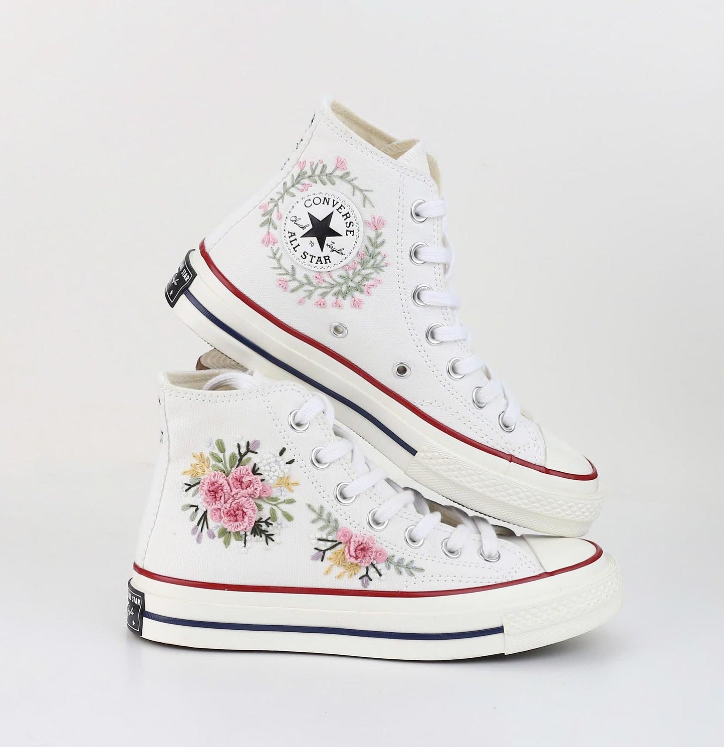 Floral Embroidered Wedding Shoes | Personalized Bridal Converse