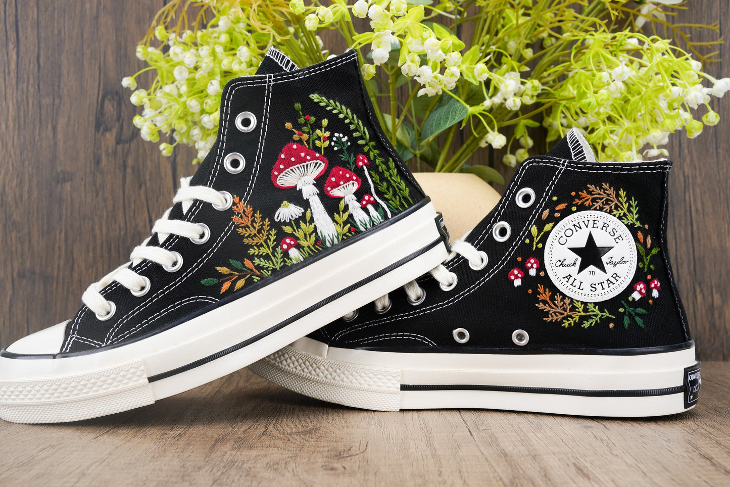 Custom Mushroom Embroidered Converse Chuck Taylor | Handmade Whimsical Sneakers Gift