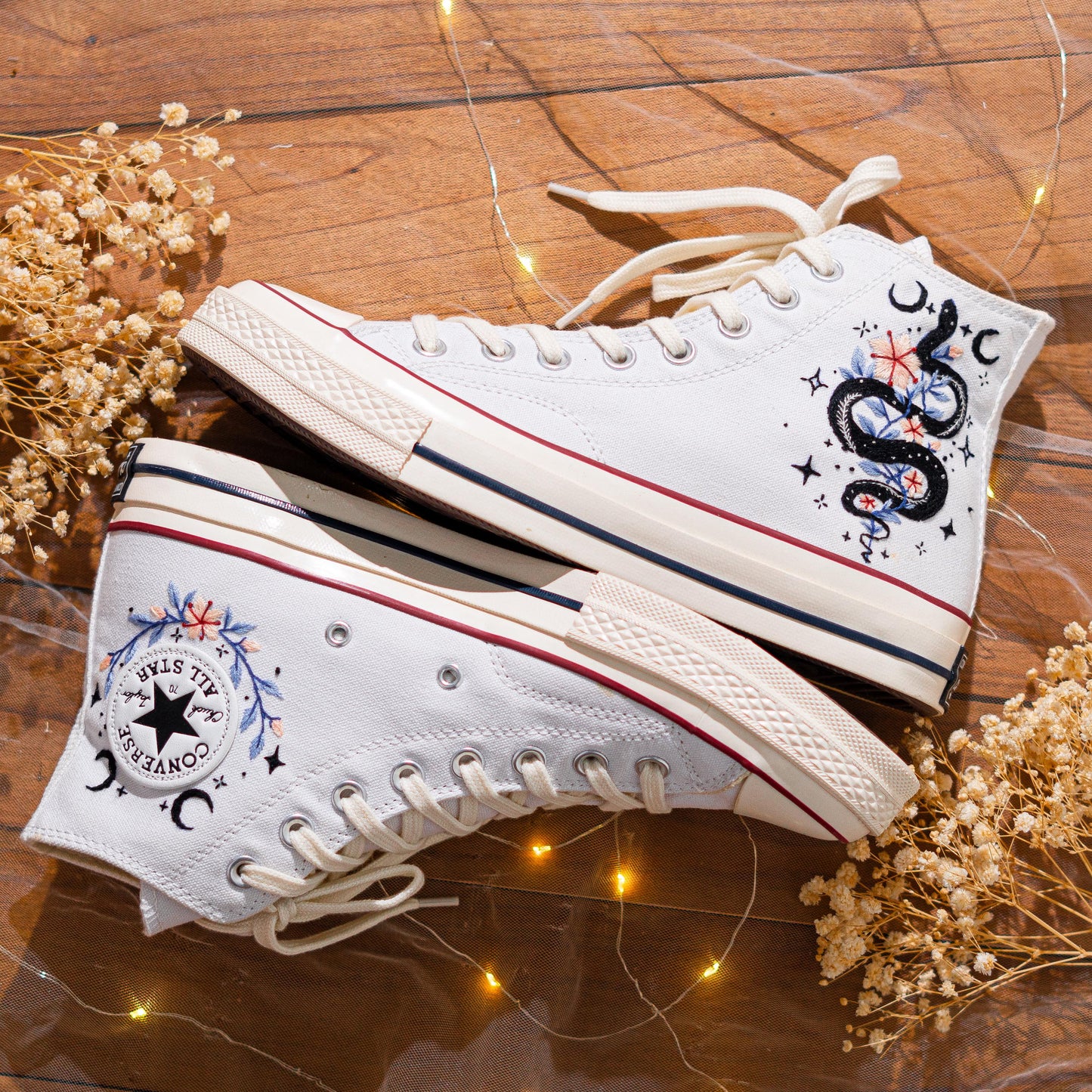 Custom Embroidered Converse Chuck 70 High Tops | Mystical Snake Design | Handmade Fashion Sneakers Gift