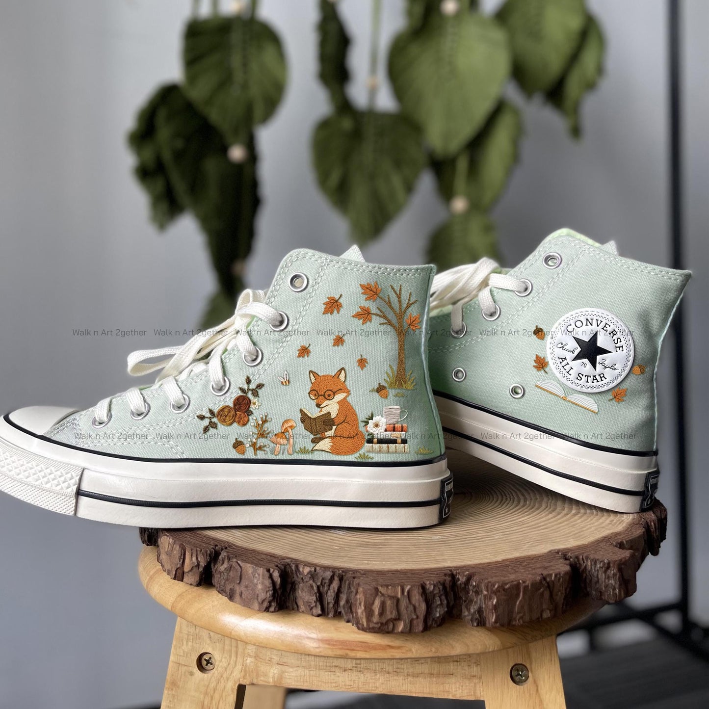 Autumn Fox Embroidered Converse | Book Lover Floral Sneakers