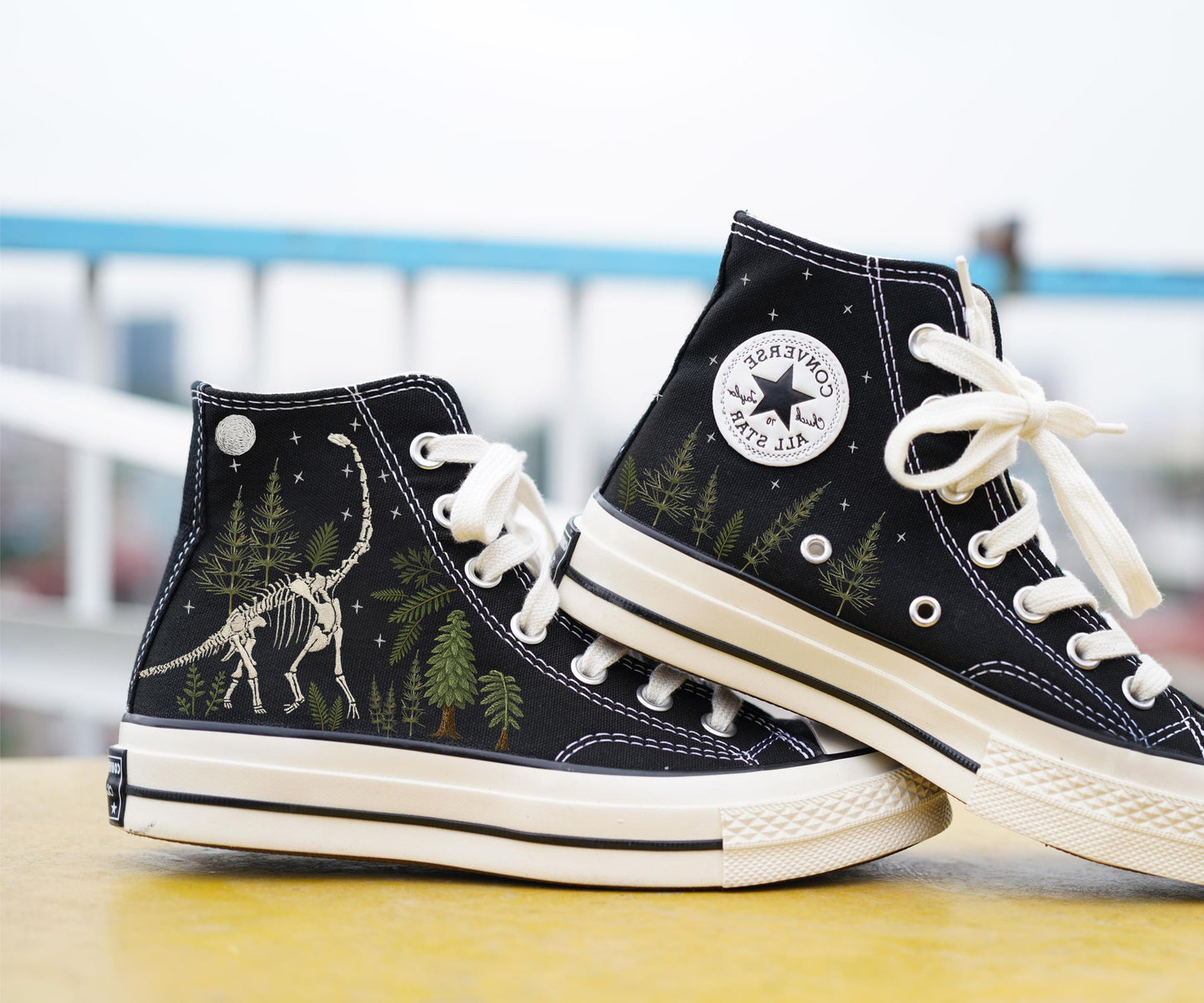 Embroidered Dinosaur Fossil Converse Chuck 70 Sneakers | Retro Custom High Top Shoes