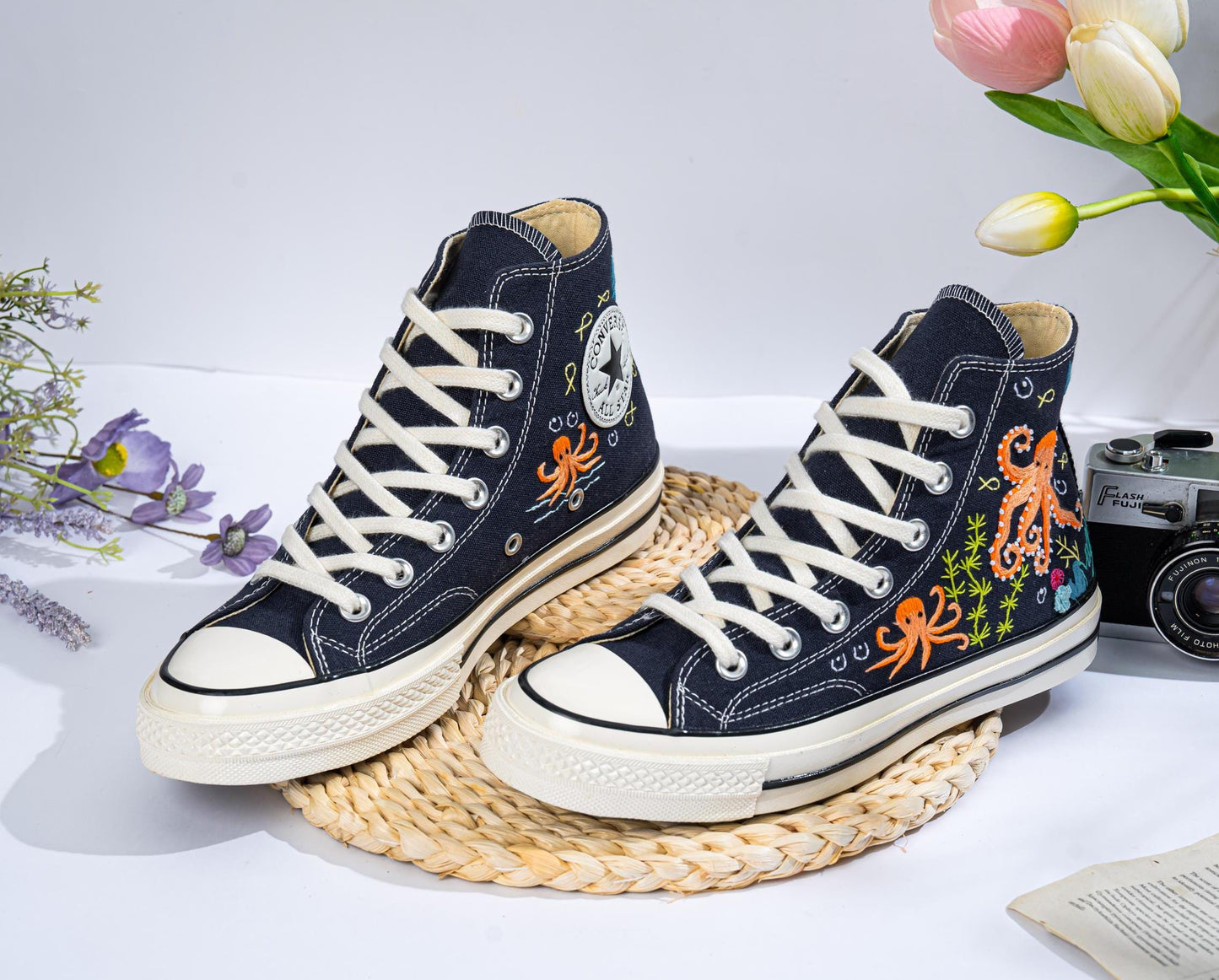 Hand-Embroidered Converse Shoes | Octopus Ocean Design