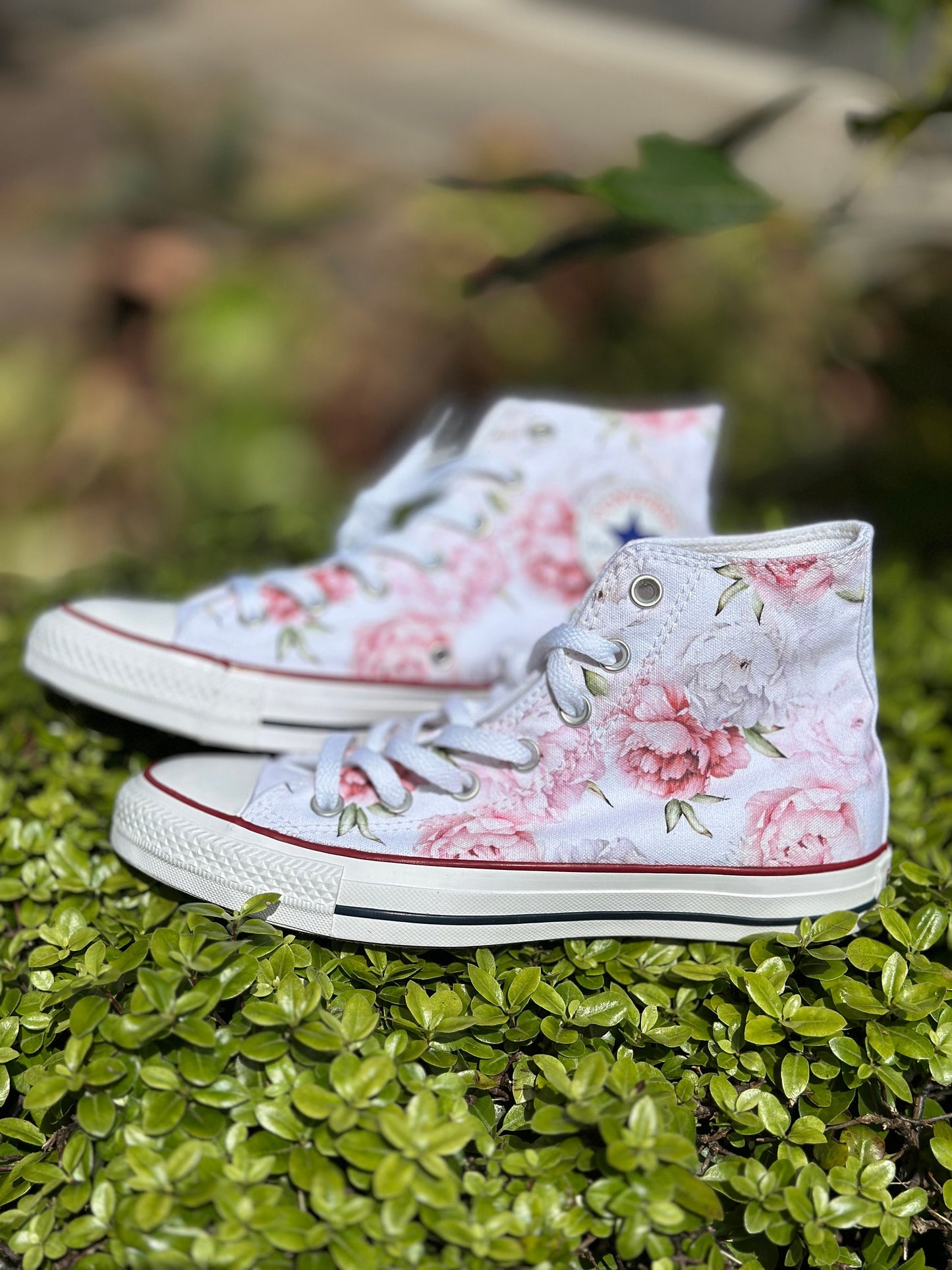 Floral Embroidered White High Top Converse | Custom Flower Pattern Sneakers