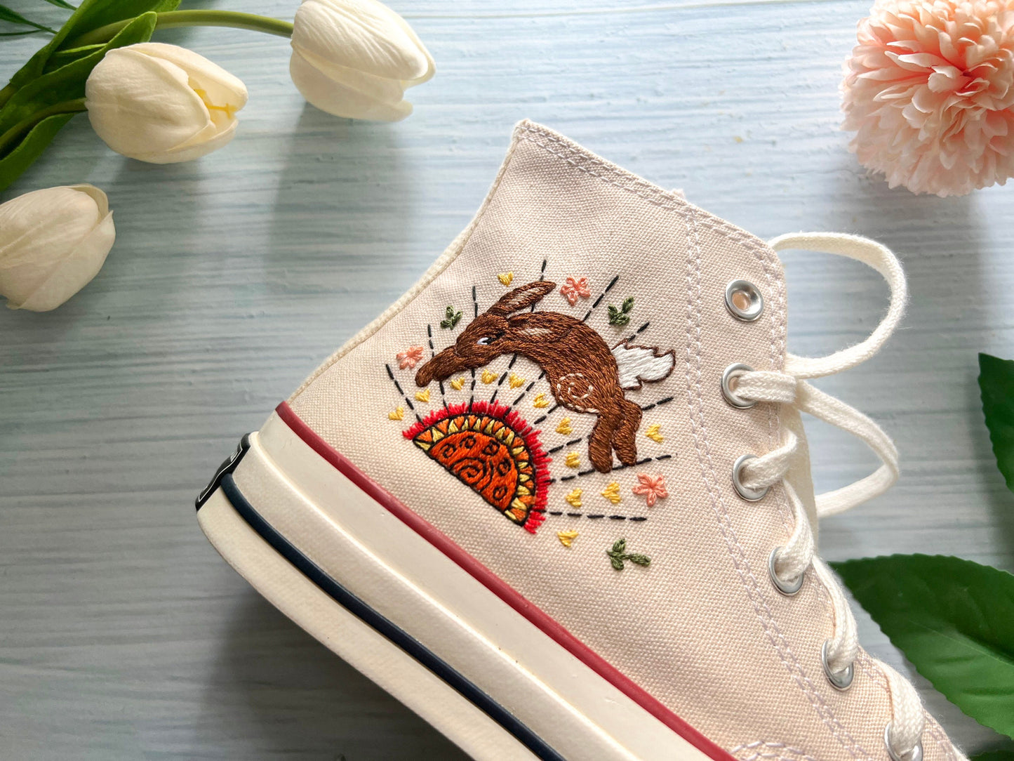 Custom Embroidered Rabbit Converse Chuck 70 | Wedding Converse Shoes