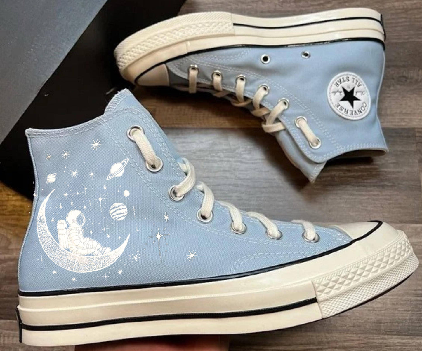 Custom Embroidered Astronaut Converse | Planet Design Chuck Taylor Shoes | Space Lover Sneakers