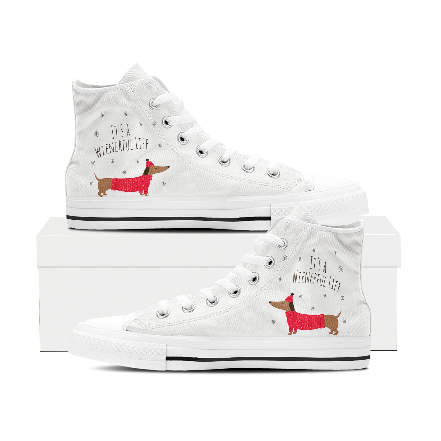 Funny Dachshund "Wienerful Life" High Top Canvas Shoes | Dog Lover Christmas Sneakers