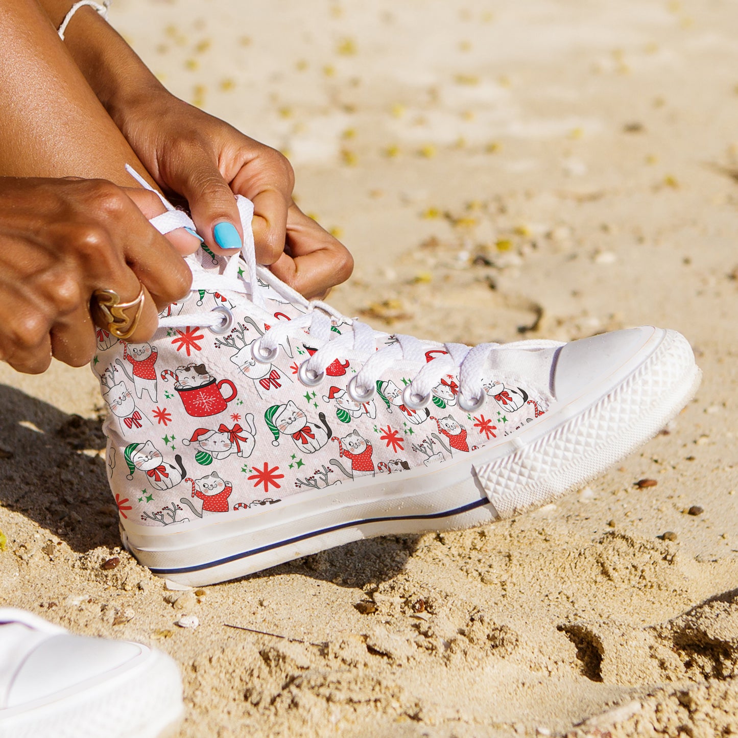 Whimsical Cat Pattern High Top Canvas Shoes | All-Over Feline Christmas Sneakers