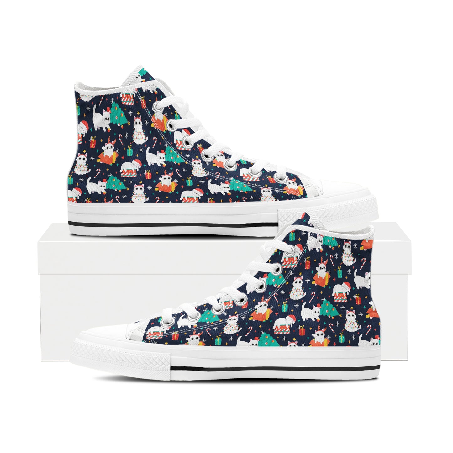 Whimsical Dog Pattern High Top Canvas Shoes | All-Over Christmas Puppy Print