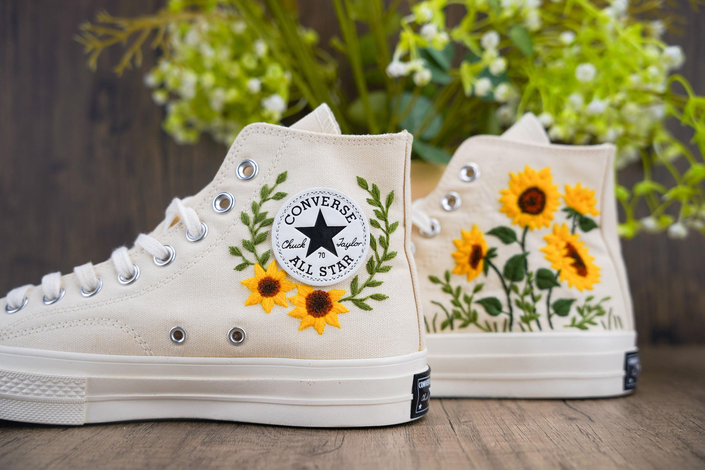 Custom Embroidered Sunflower Converse Chuck Taylor | Wedding Sneakers for Bride