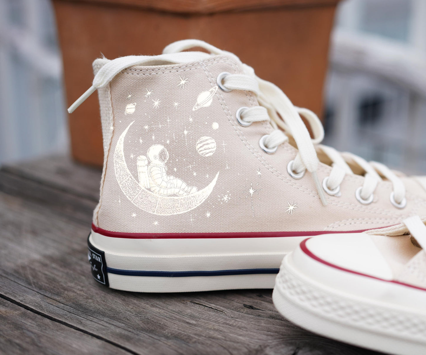 Custom Embroidered Astronaut Converse | Planet Design Chuck Taylor Shoes | Space Lover Sneakers