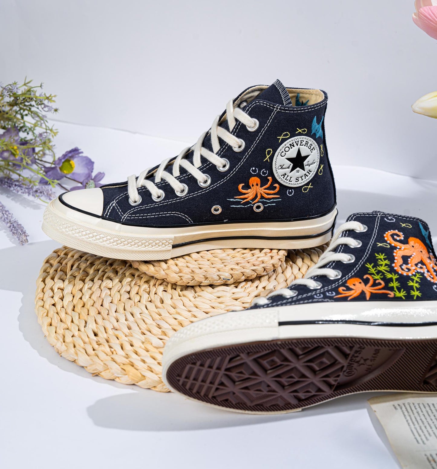 Hand-Embroidered Converse Shoes | Octopus Ocean Design