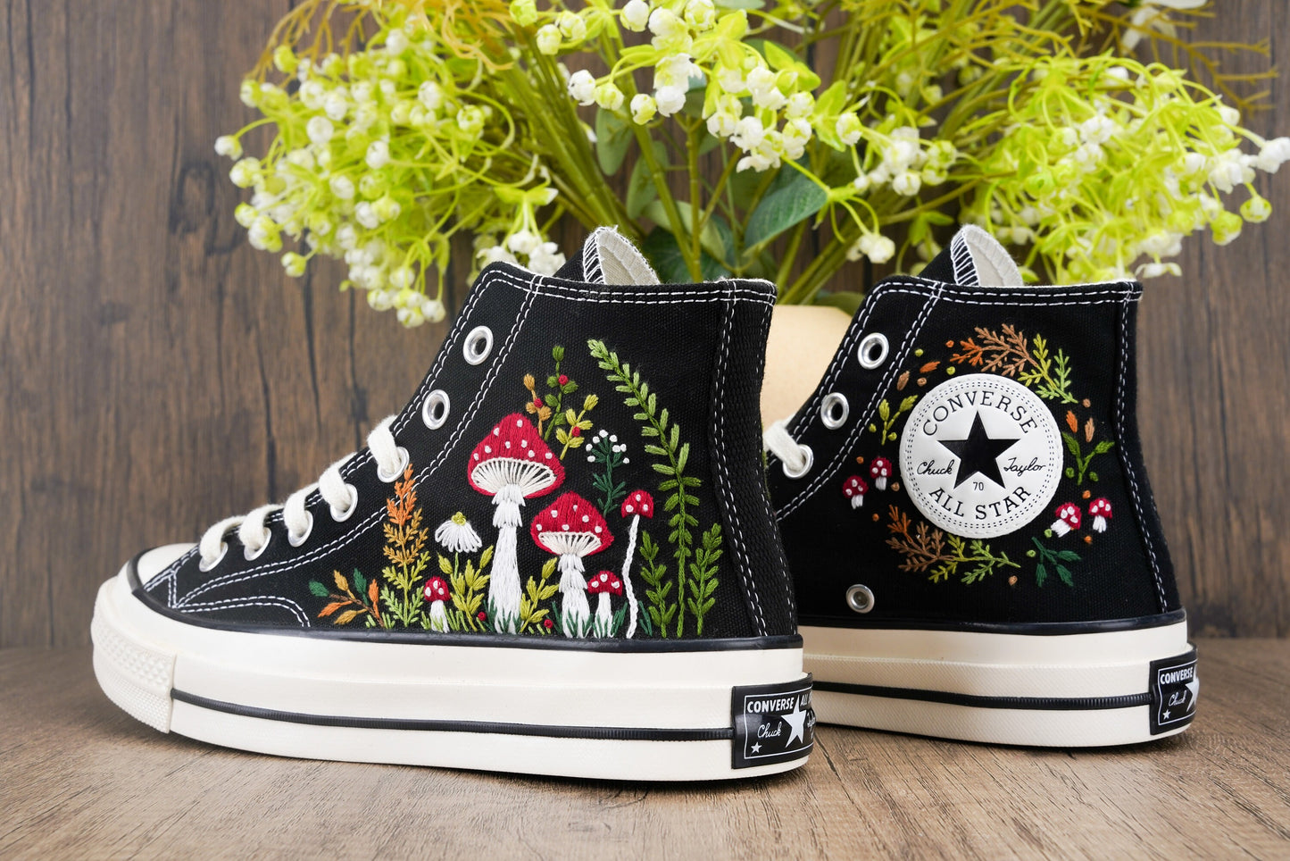 Custom Mushroom Embroidered Converse Chuck Taylor | Handmade Whimsical Sneakers Gift