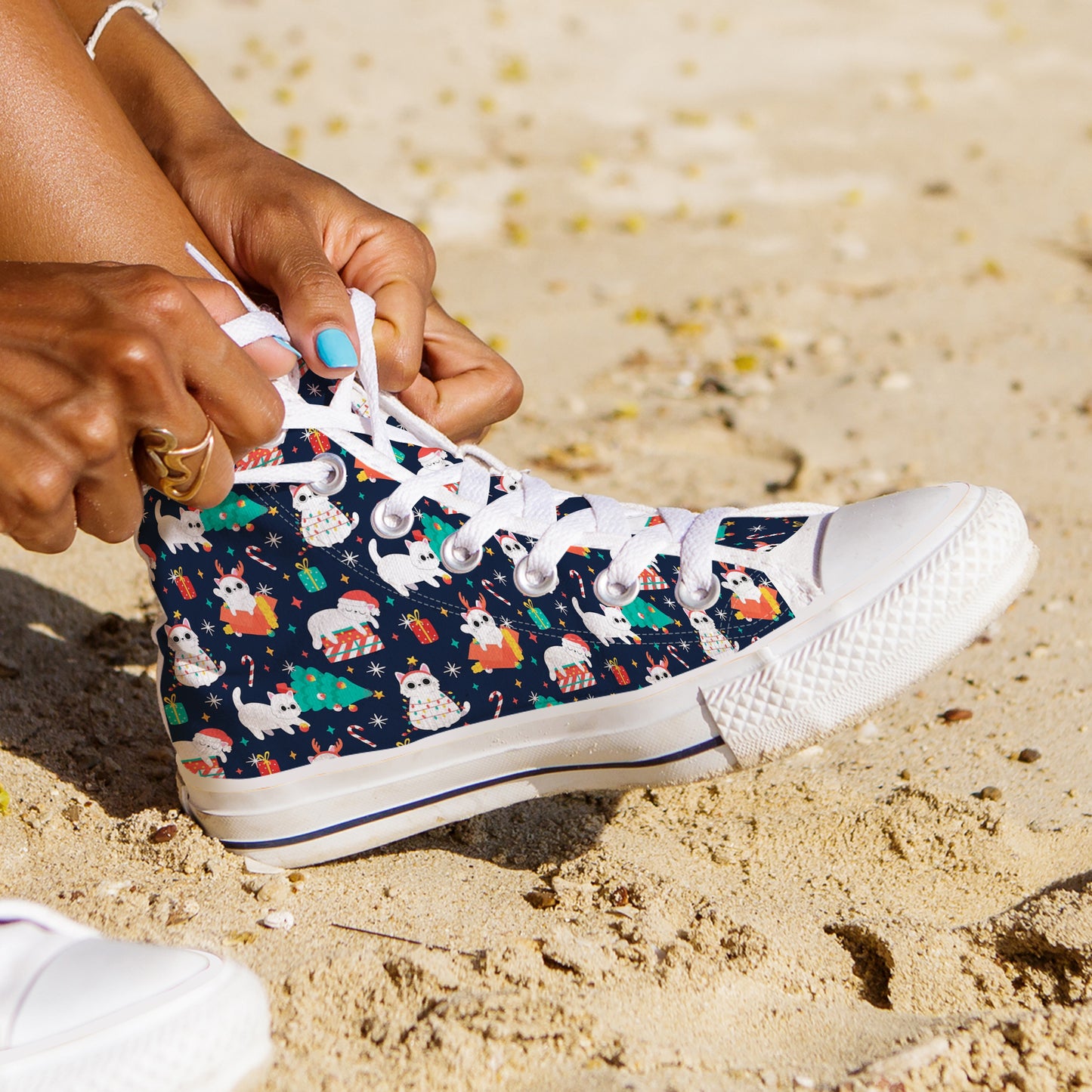 Whimsical Dog Pattern High Top Canvas Shoes | All-Over Christmas Puppy Print