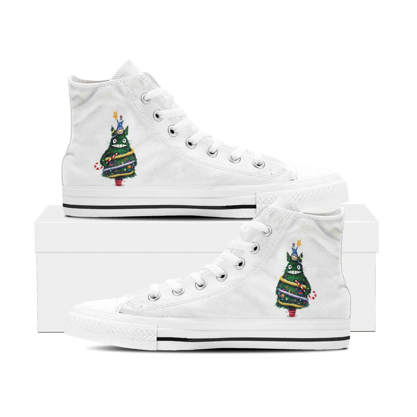 Funny Christmas Tree Character High Top Canvas Shoes | Whimsical Owl Wreath Sneakers