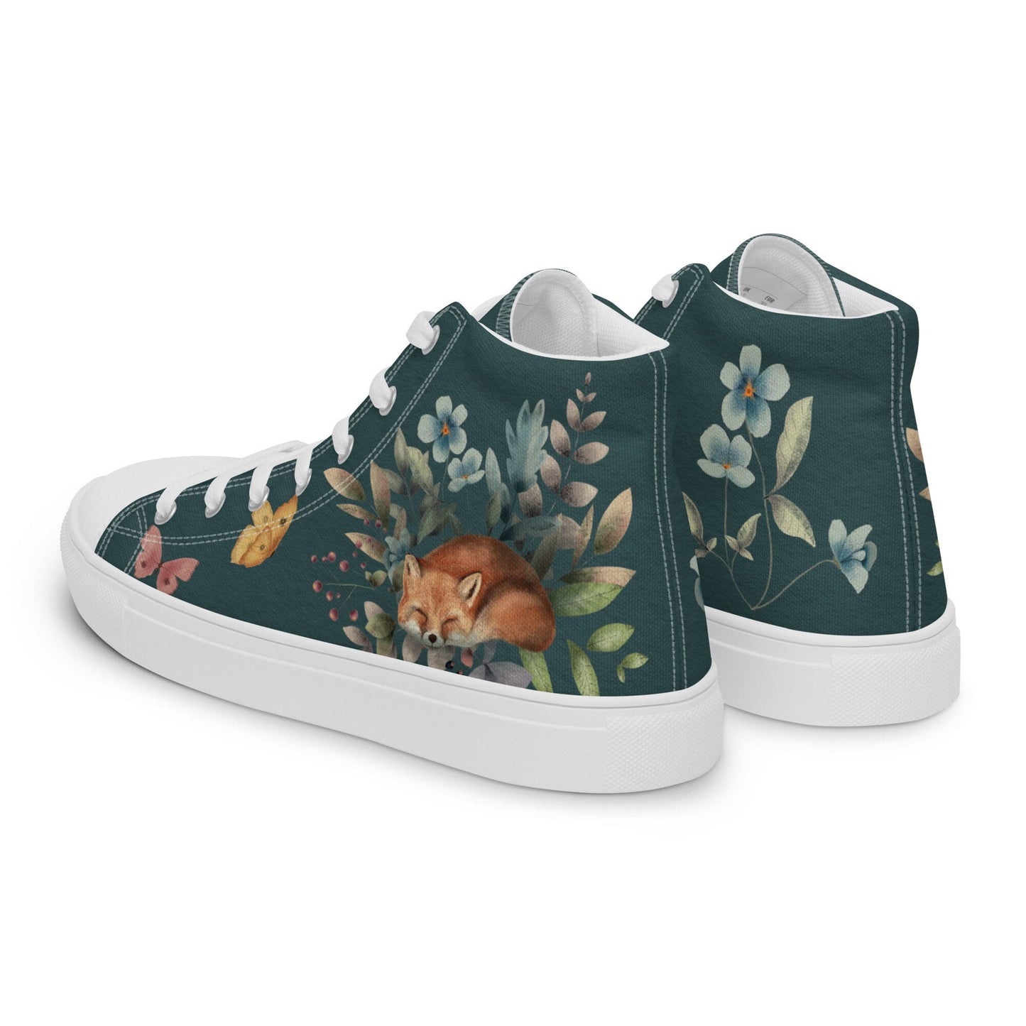Sleeping Fox Canvas Sneakers | Boho Floral Woodland Animal Artistic Shoes