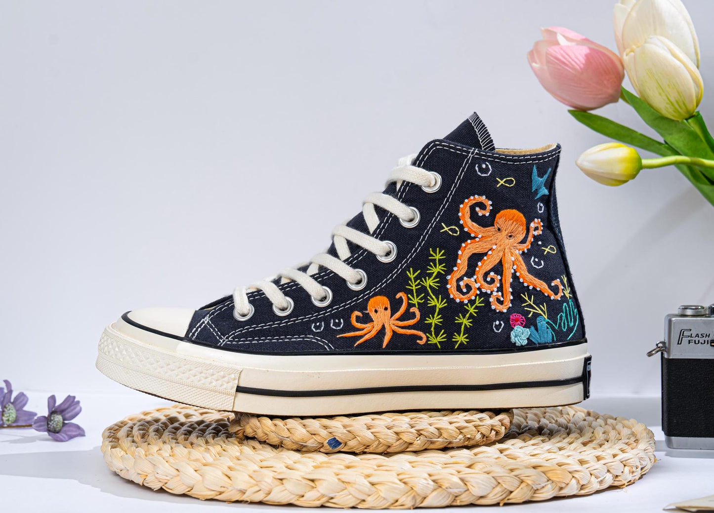 Hand-Embroidered Converse Shoes | Octopus Ocean Design